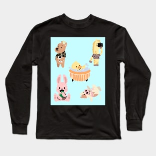 Cute Kawaii Animals Indulging In Self Love Long Sleeve T-Shirt